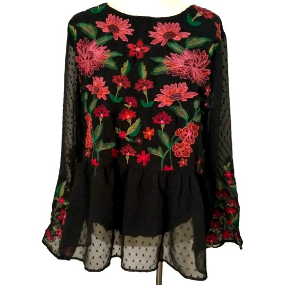 American Eagle Top Large Swiss Dot-with Floral Embroidery - Picture 9 of 13